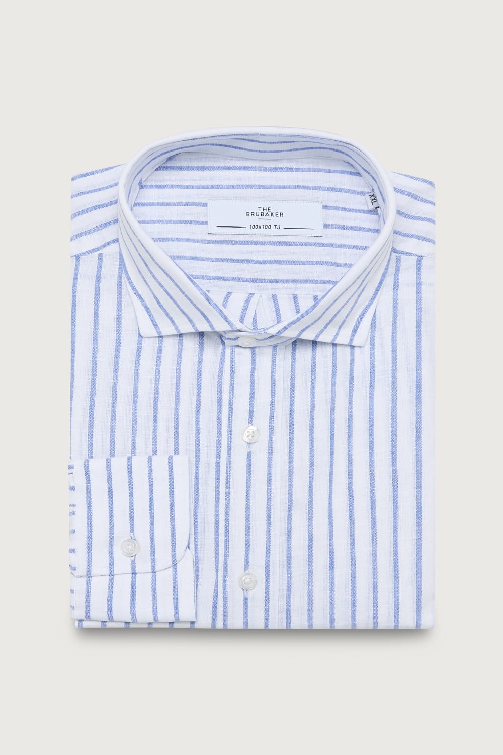 The Cotton Linen Camisa Fondo Blanco Raya Azul-zoom-1