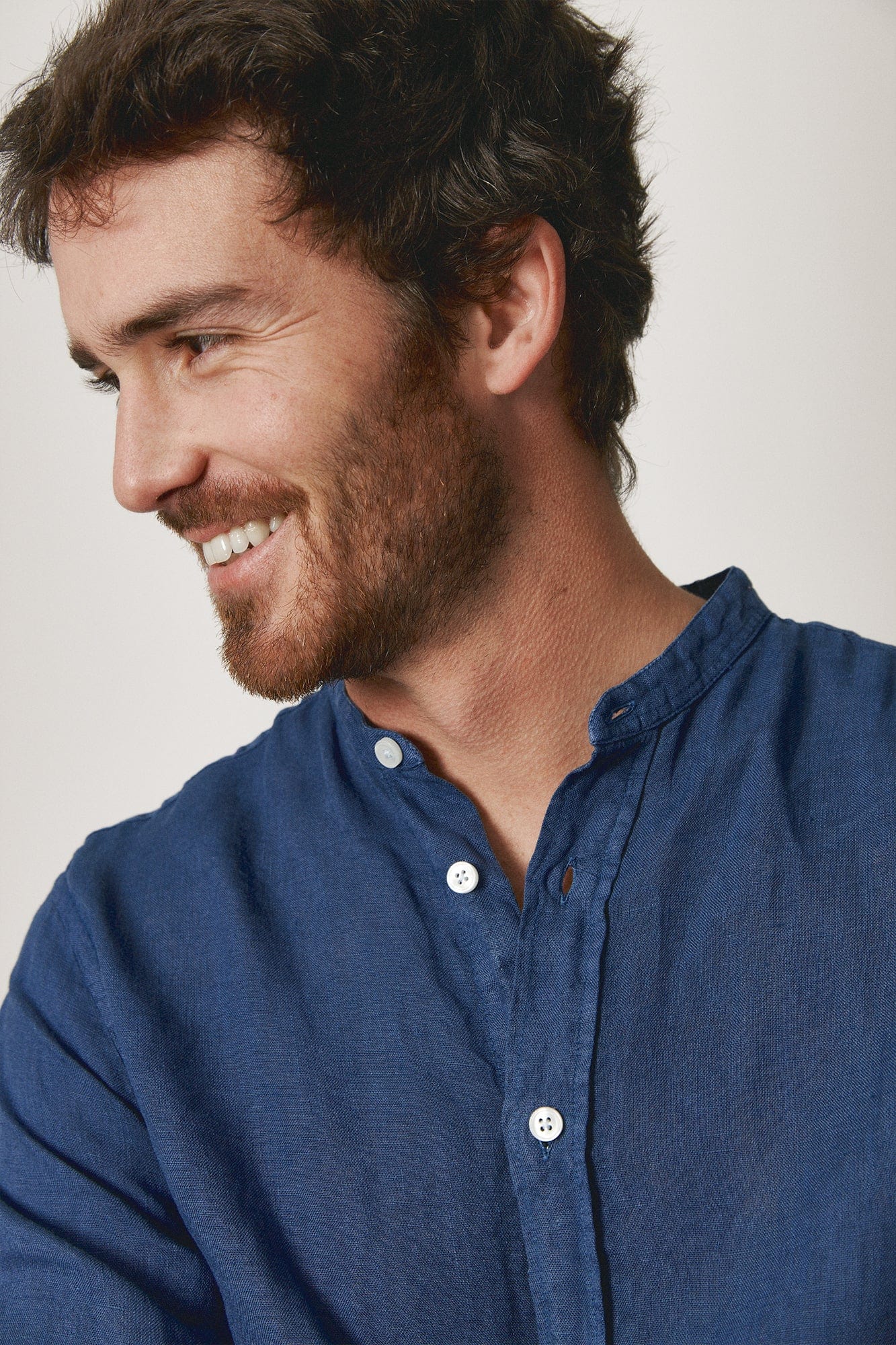 The Lino Camisa Cuello Mao Azul