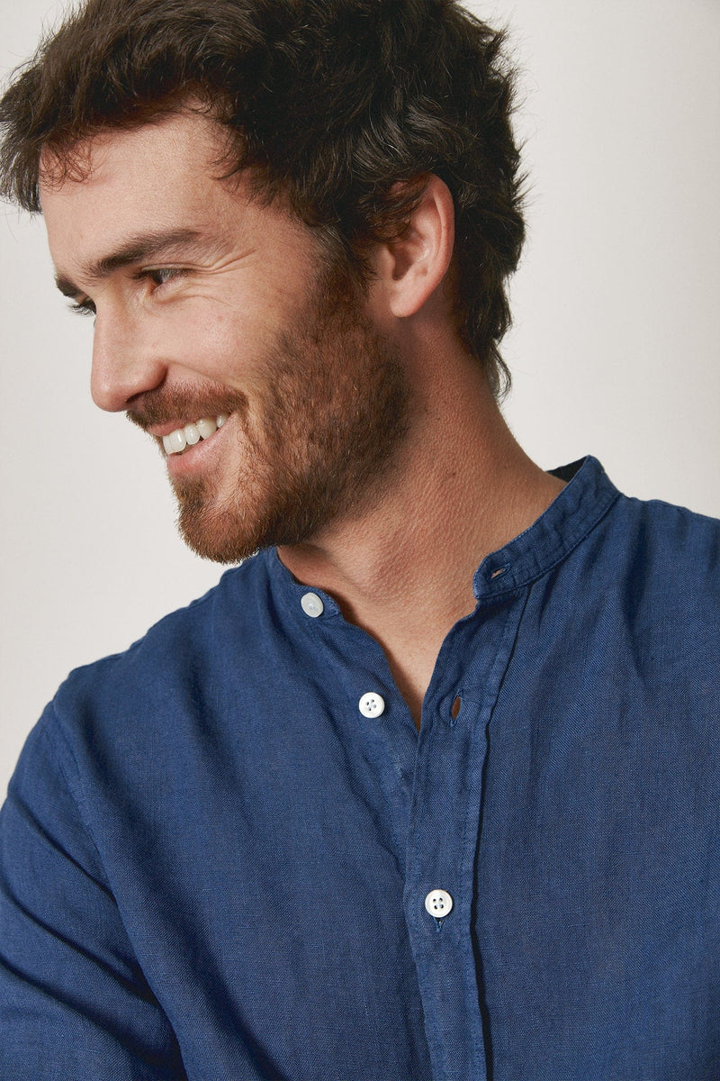 The Lino Camisa Cuello Mao Azul-zoom-