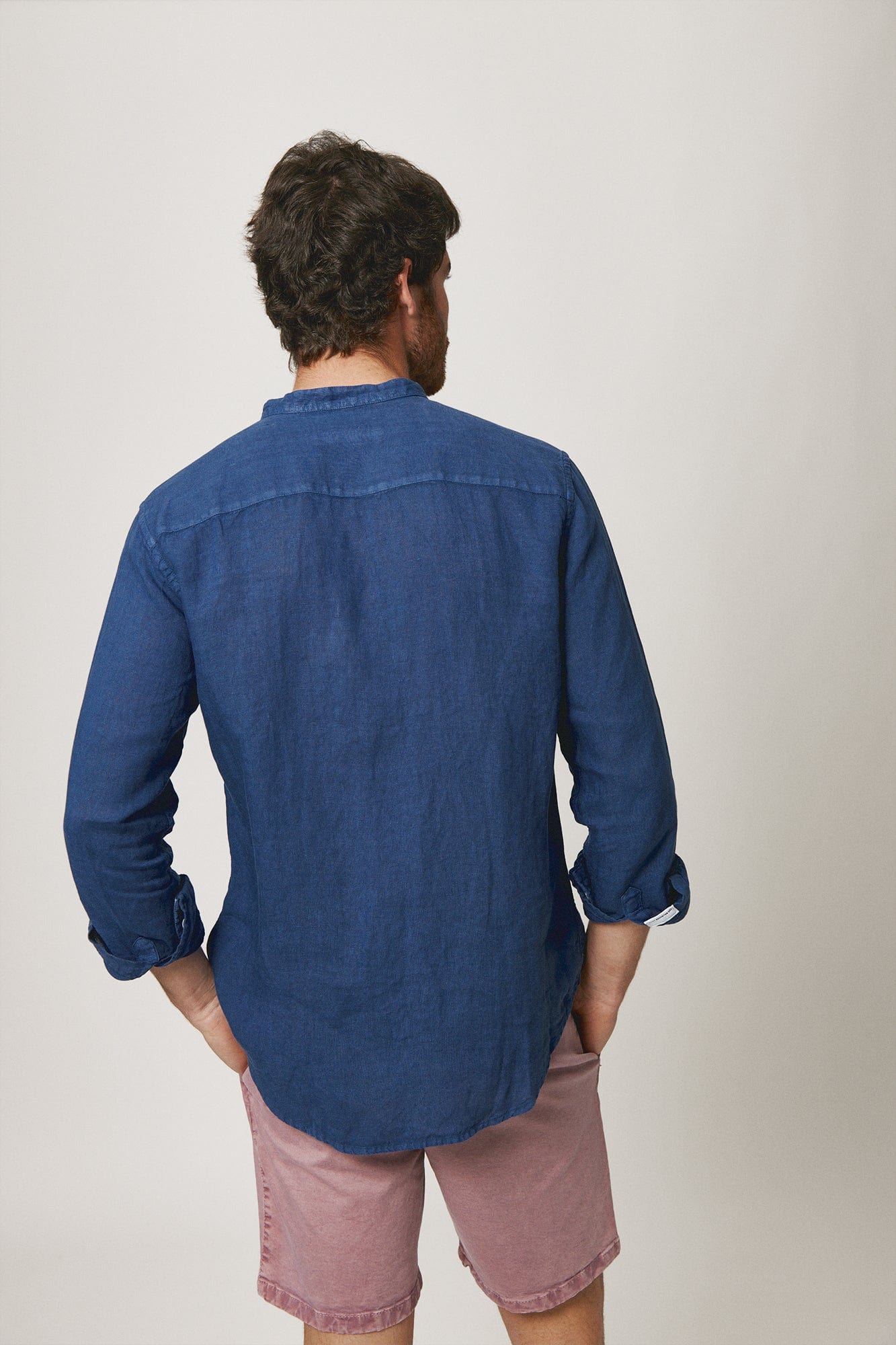 The Lino Camisa Cuello Mao Azul-3