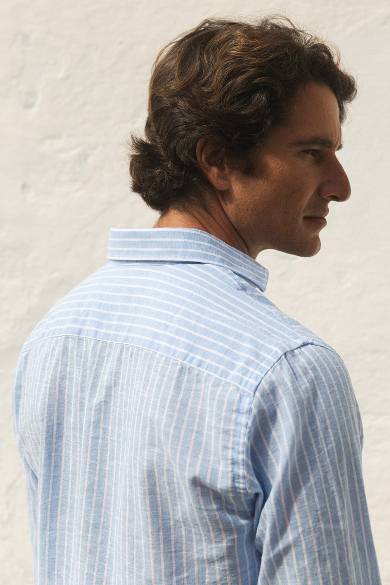 The Cotton Linen Polera Azul Raya Blanca-zoom-