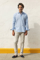 The Cotton Linen Polera Cuadros Celeste