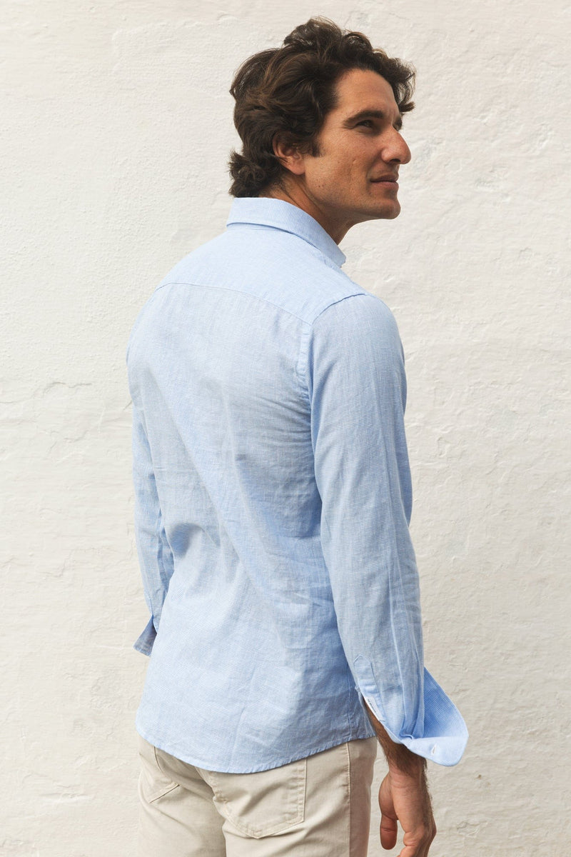 The Cotton Linen Polera Cuadros Celeste-zoom-