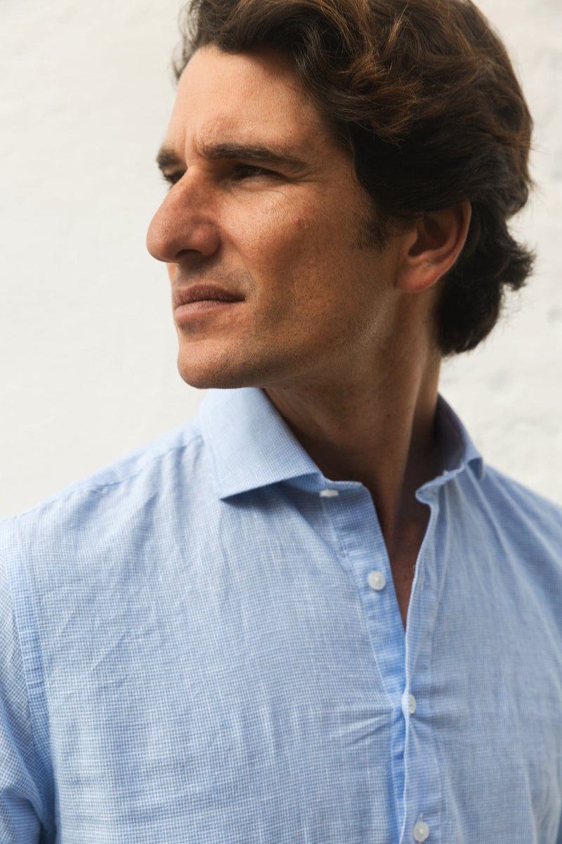 The Cotton Linen Polera Cuadros Celeste-zoom-