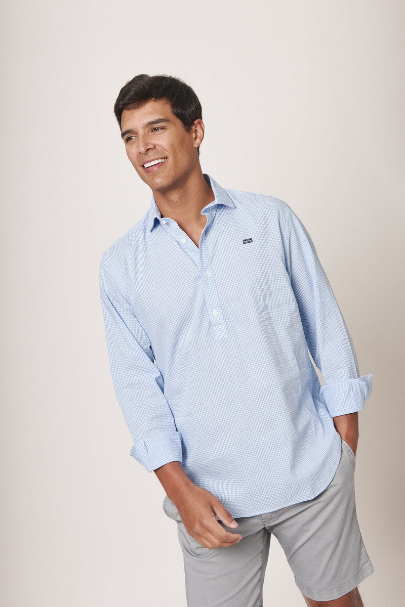 The Cotton Linen Polera Cuadro Pequeño Azul-zoom-